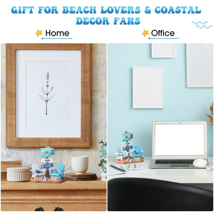 Wonderjune Beach House Decor Coastal Chair Resin with Animal Figurine Signs Ornament for Summer Beach Tropical Table Mantle Tabletop Decoration or Housewarming Birthday Gift 7x7 Inch(Coastal)