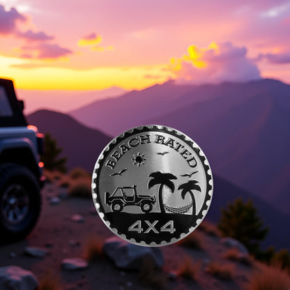 Beach Badge Rated Car Emblem, 4 x 4 Metal Automotive Badge 3D Metal Car Badges Emblems Round Emblem Decals Badge Decals Stickers Compatible with Jeep Wrangler Vehicles Trucks SUV