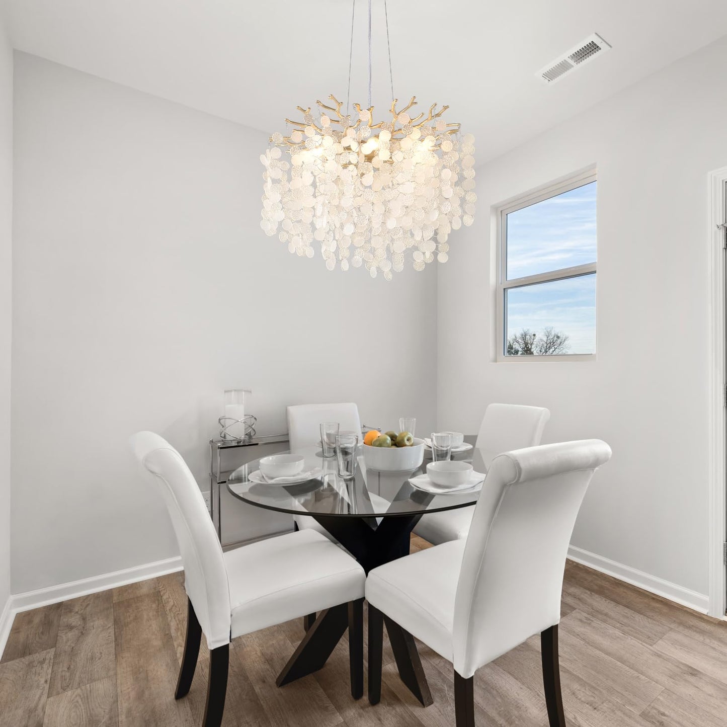 VBKK 18-Inch Coastal Chandelier, 6-Light Gold Tree Branch Chandelier, Modern Foyer Bedroom Chandeliers with Adjustable Height, Round Crystal Pendant Light Fixtures for Entryway Dining Room, E12