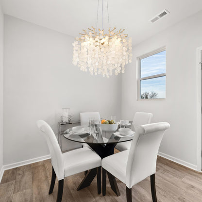 VBKK 18-Inch Coastal Chandelier, 6-Light Gold Tree Branch Chandelier, Modern Foyer Bedroom Chandeliers with Adjustable Height, Round Crystal Pendant Light Fixtures for Entryway Dining Room, E12