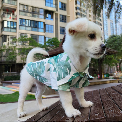 LKEX Dog Shirt Hawaiian Puppy Clothes, Leaf Printed Lapel Vest Summer Polo T-Shirt Pet Apparel Dog Clothes for Small Medium Boy Girl Dogs Cats, Cool Doggy Kitten Outfits Costumes M