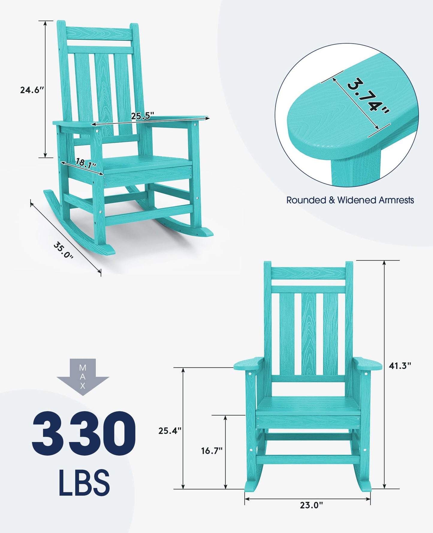 KINGYES Outdoor Rocking Chair Set of 2, All-Weather Patio Rocking Chairs for Porch, HDPE Rocking Outdoor Chairs with High Back for Adult, Heavy Duty Outdoor Patio Rockers for Garden, Lawn, Aruba