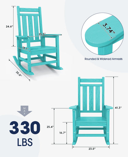 KINGYES Outdoor Rocking Chair Set of 2, All-Weather Patio Rocking Chairs for Porch, HDPE Rocking Outdoor Chairs with High Back for Adult, Heavy Duty Outdoor Patio Rockers for Garden, Lawn, Aruba