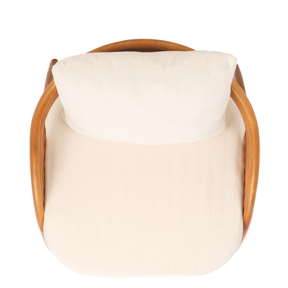 SAFAVIEH Couture Collection Demarco Tropical Coastal Natural Rattan/White Linen Cushion Accent Chair (Fully Assembled)