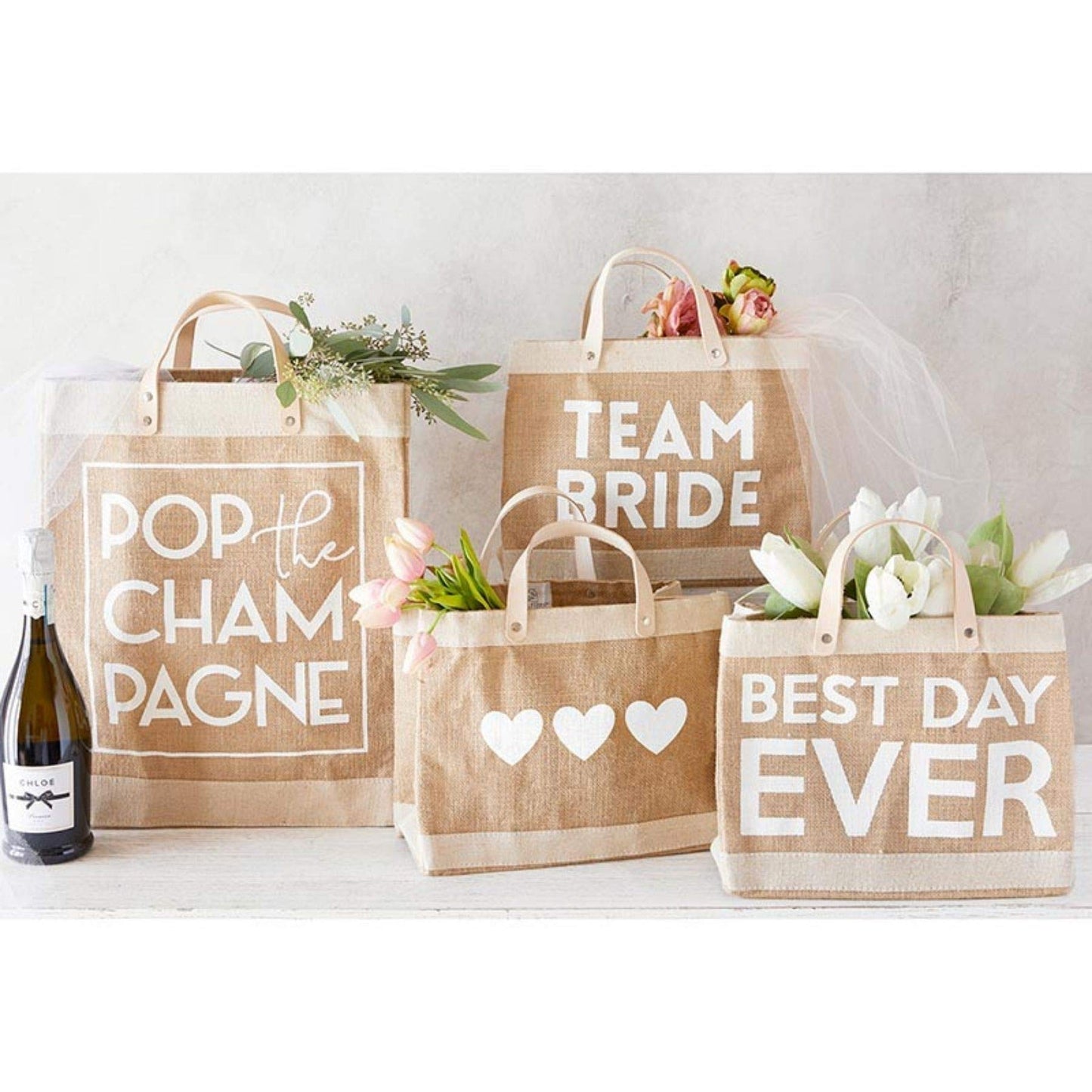 Santa Barbara Design Studio Mini Jute Tote - Natural Burlap Hand Bag with Waterproof lining and Leather Handles, 12.5" x 9.5", Hearts