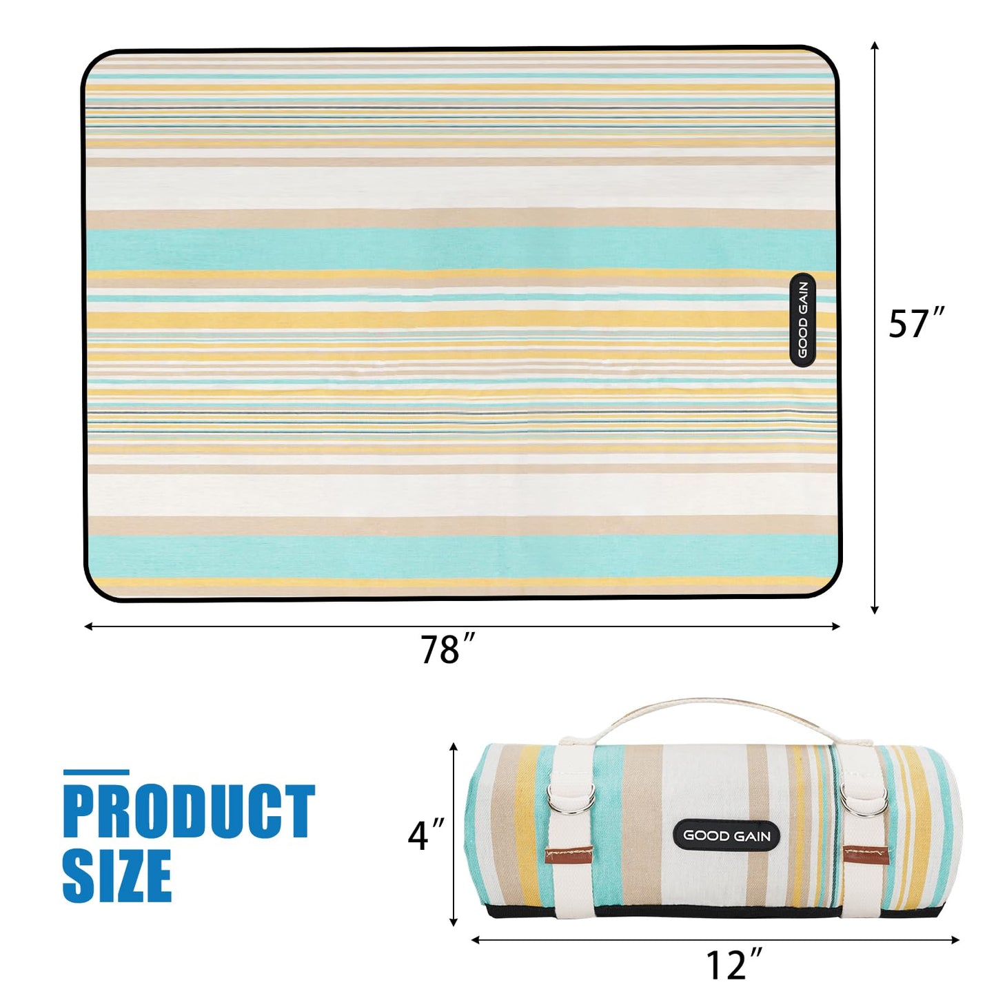 G GOOD GAIN Picnic Blanket Waterproof & Sand Proof,Beach Blanket Portable with Carry Strap, XL Large Foldable Picnic Rug Machine Washable for Camping Party,Wet Grass,Kids Playground.(Pineapple Yellow)