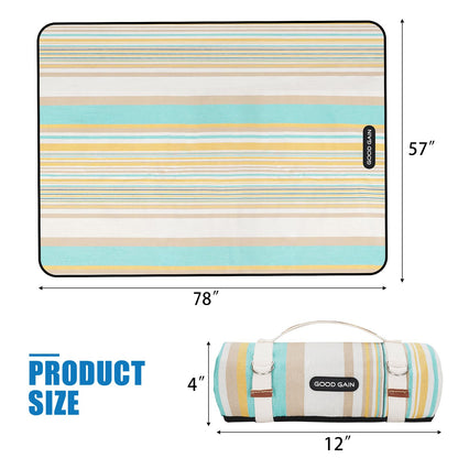 G GOOD GAIN Picnic Blanket Waterproof & Sand Proof,Beach Blanket Portable with Carry Strap, XL Large Foldable Picnic Rug Machine Washable for Camping Party,Wet Grass,Kids Playground.(Pineapple Yellow)