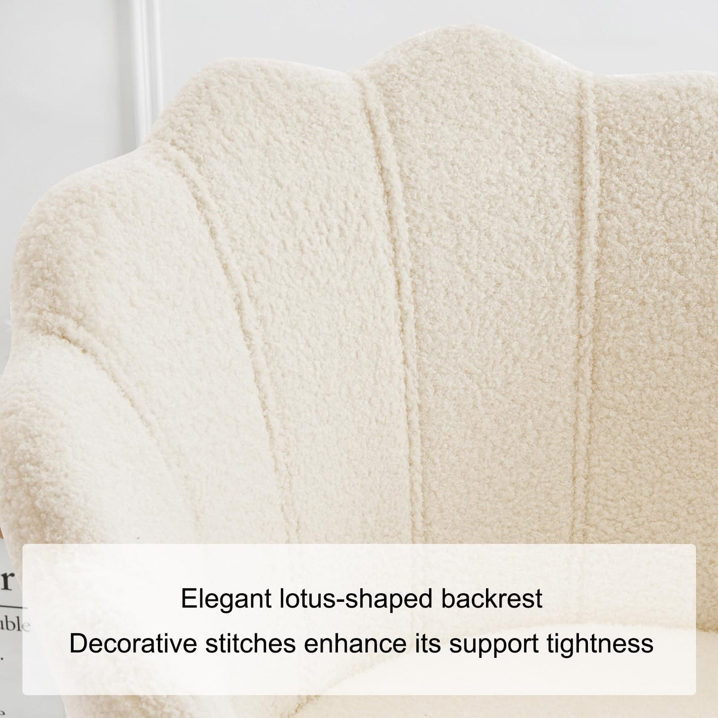 Furnimart Vanity Chair with Back, Shell Accent Chair for Living Room, Criss Cross Chair with Gold Legs, Makeup Chair for Bedroom Desk Chair no Wheels, Faux Fur White