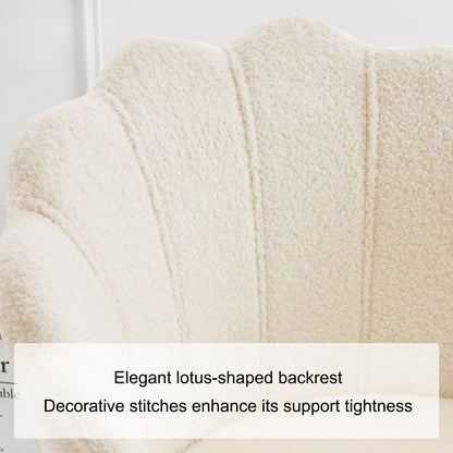 Furnimart Vanity Chair with Back, Shell Accent Chair for Living Room, Criss Cross Chair with Gold Legs, Makeup Chair for Bedroom Desk Chair no Wheels, Faux Fur White
