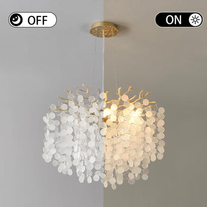 VBKK 18-Inch Coastal Chandelier, 6-Light Gold Tree Branch Chandelier, Modern Foyer Bedroom Chandeliers with Adjustable Height, Round Crystal Pendant Light Fixtures for Entryway Dining Room, E12