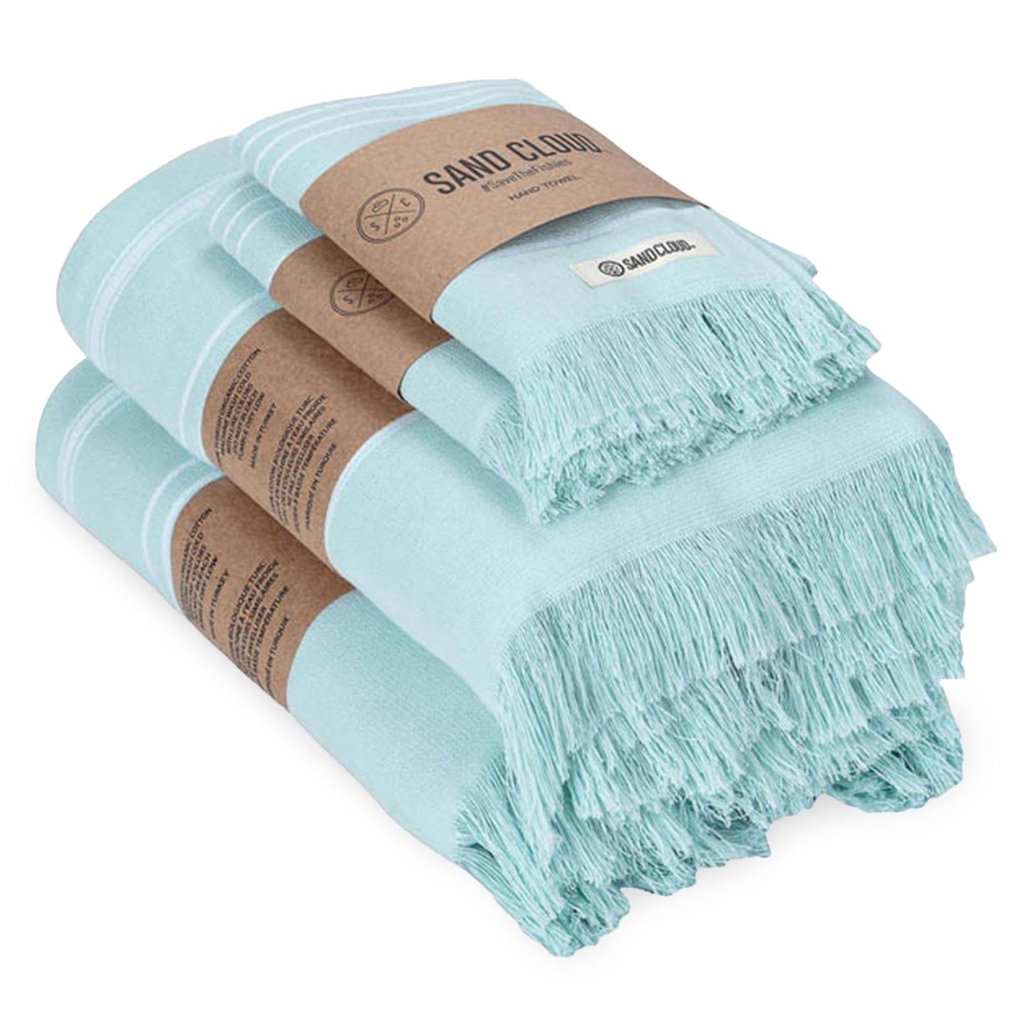 Sand Cloud Turkish Bath Towels Bundle for Bathroom, Set of 4 (Classic Seaglass) - Large Size - 100% Certified Organic Cotton Yarn is Lightweight, Soft & Absorbent - Premium Bath Towels Dry Faster