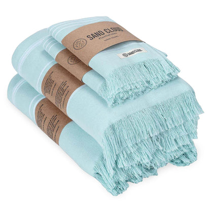 Sand Cloud Turkish Bath Towels Bundle for Bathroom, Set of 4 (Classic Seaglass) - Large Size - 100% Certified Organic Cotton Yarn is Lightweight, Soft & Absorbent - Premium Bath Towels Dry Faster