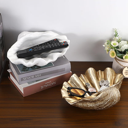 GUSHBIN Resin Seashell Decorative Bowl for Home Decor Key Bowl for Entryway Table Catch All Bowl for Candy Makeup Jewelry Display Holder, White