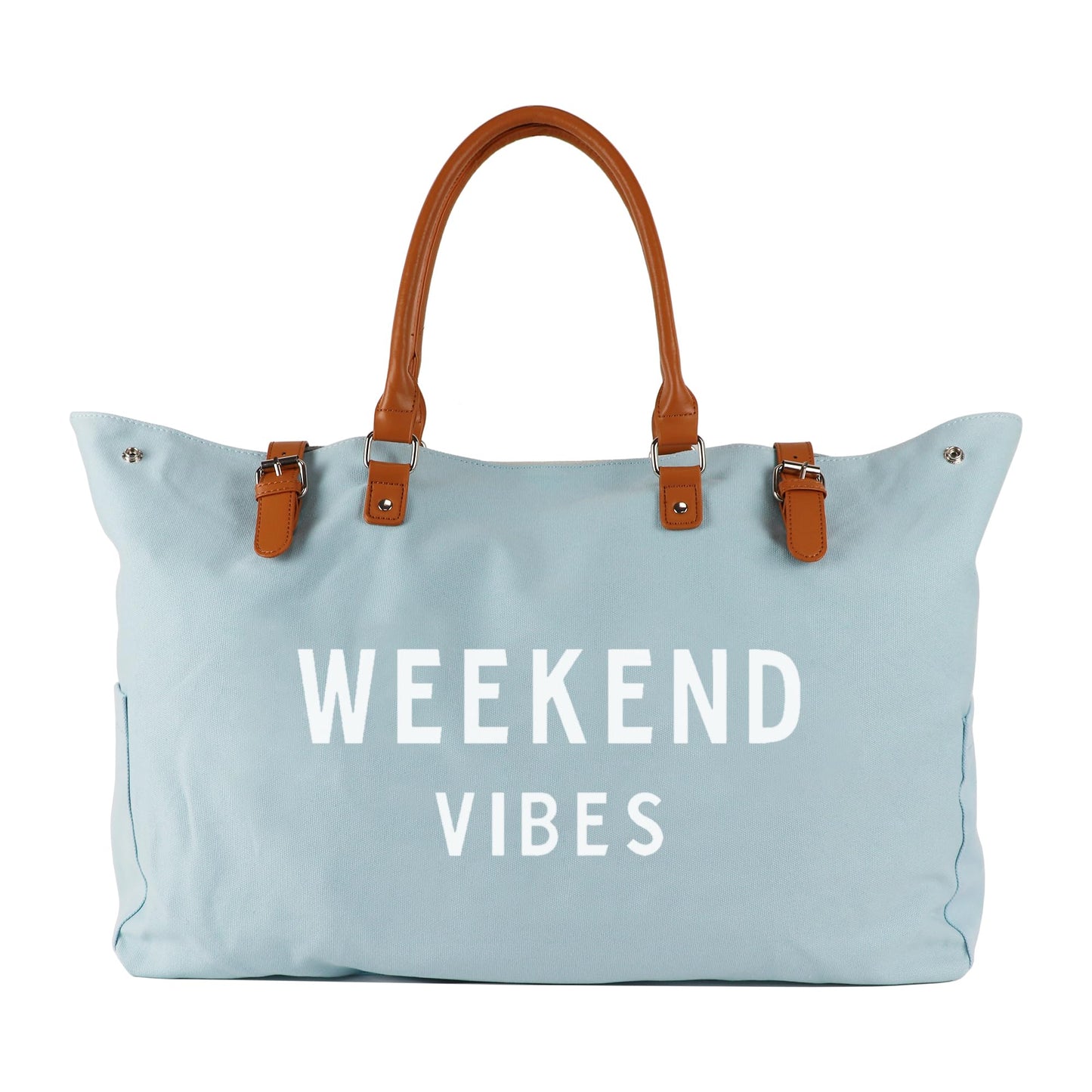 Lamyba Beach Tote Bag for Women, Oversized Travel Tote Bag with Vegan Leather Handle, Weekend Vibes Blue
