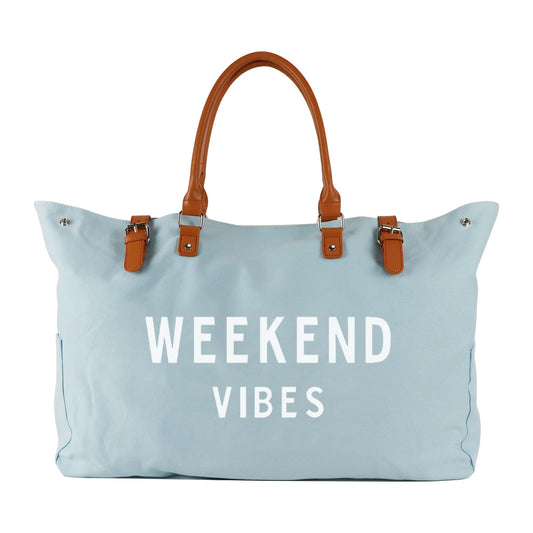 Lamyba Beach Tote Bag for Women, Oversized Travel Tote Bag with Vegan Leather Handle, Weekend Vibes Blue