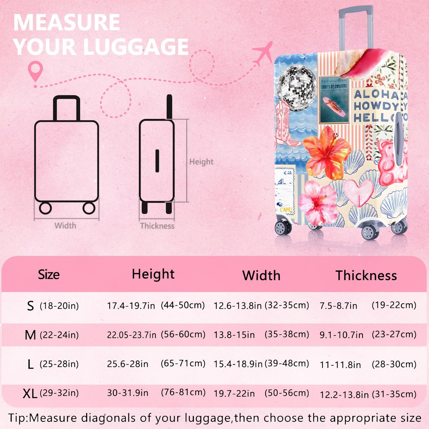 Vehcimbev Holiday Surf's Up Travel Luggage Cover Coastal Life Travel Suitcase Cover Anti-scratch Suitcase cover Fits 18-20 Inch Luggage Cover