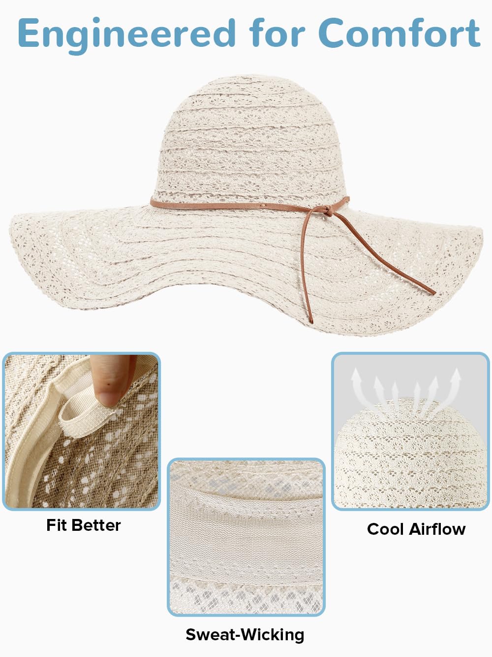 Sun Beach Hats Women Floppy Summer Sunhat with Wide Brim Packable Foldable Travel Accessories Beige