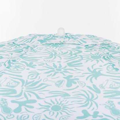 Business & Pleasure Co. Margaritaville Manana Umbrella - 6.5' Beach Umbrella Sand Anchor, 7' Tall Telescopic Aluminum Pole, UPF 50+, Last Mango Green Tiki