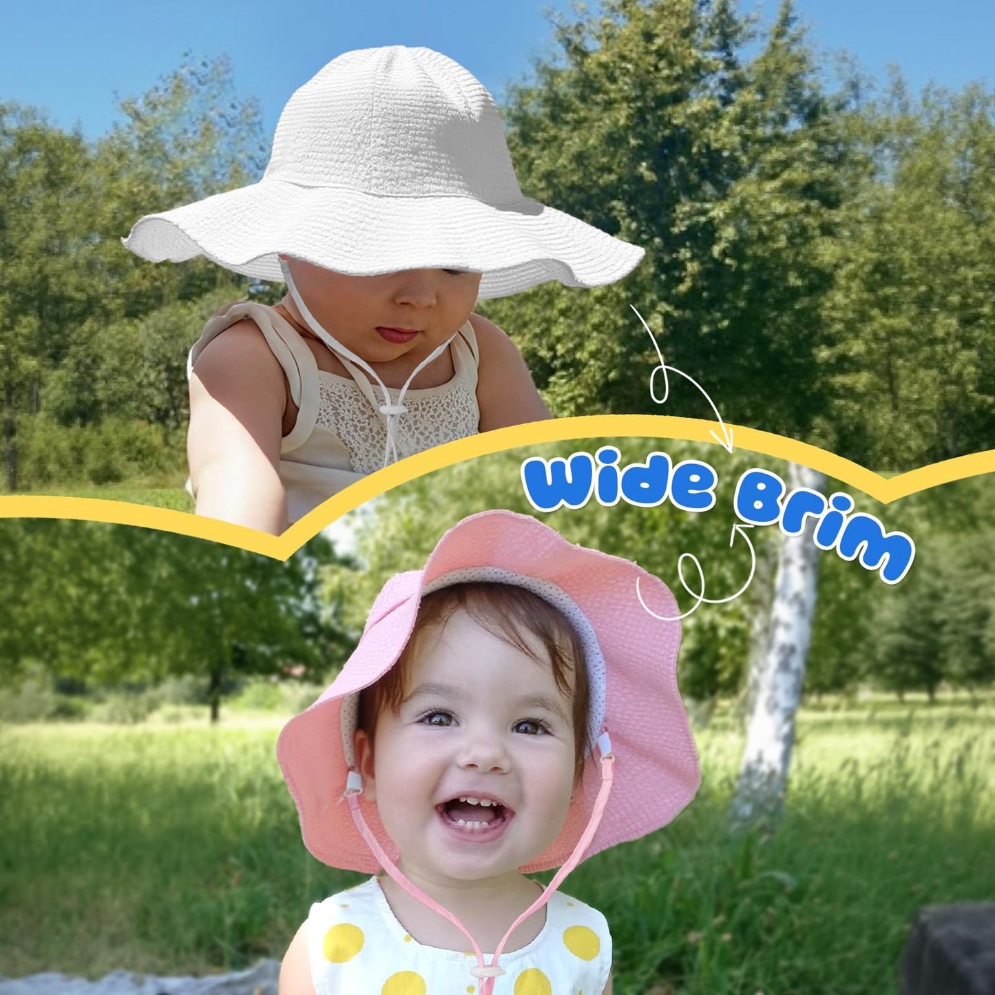Baby Sun Hat Toddler Girl Beach Hat Adjustable Outdoor Summer Hat UPF 50+ Sun Protection Wide Brim Infant Kids (US, Age, 6 Months, 24 Months, Pink/White)