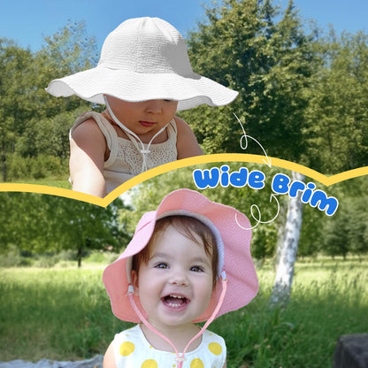 Baby Sun Hat Toddler Girl Beach Hat Adjustable Outdoor Summer Hat UPF 50+ Sun Protection Wide Brim Infant Kids (US, Age, 6 Months, 24 Months, Pink/White)