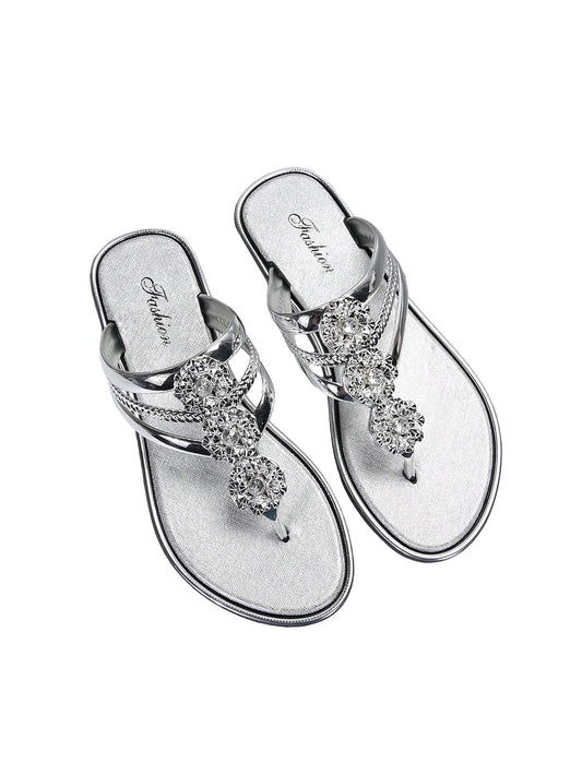 Floerns Women's Flat Sandals Flip Flop Sandals Summer Slip on Dressy Thong Sandal Silver 6