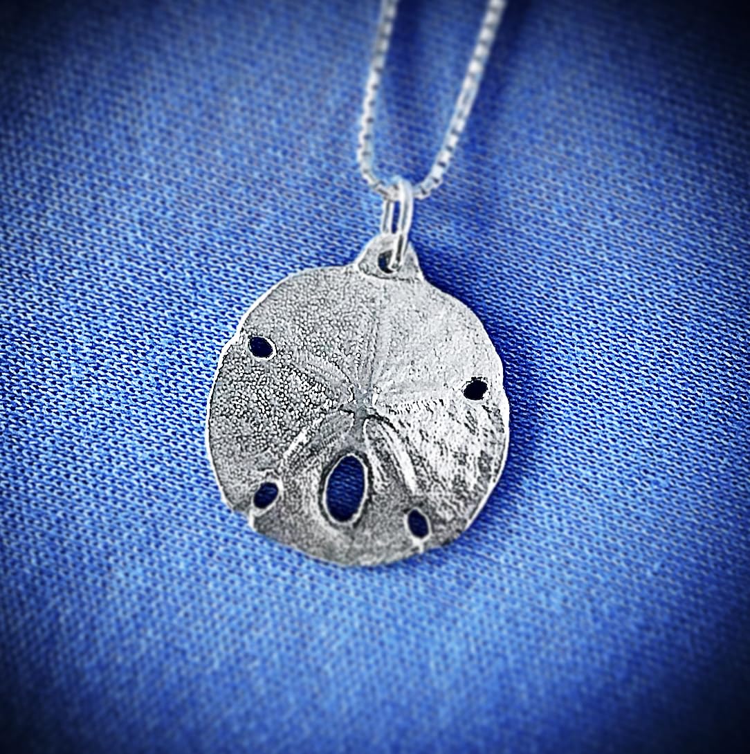 Sand Dollar Necklace or Earrings by Ali C Art, Made in USA Unique Handmade Sterling Silver Ocean Beach Shell Pendant Jewelry, Gift for Her Women Wife Mother Girlfriend Birthday Love Swimwear Beachwear