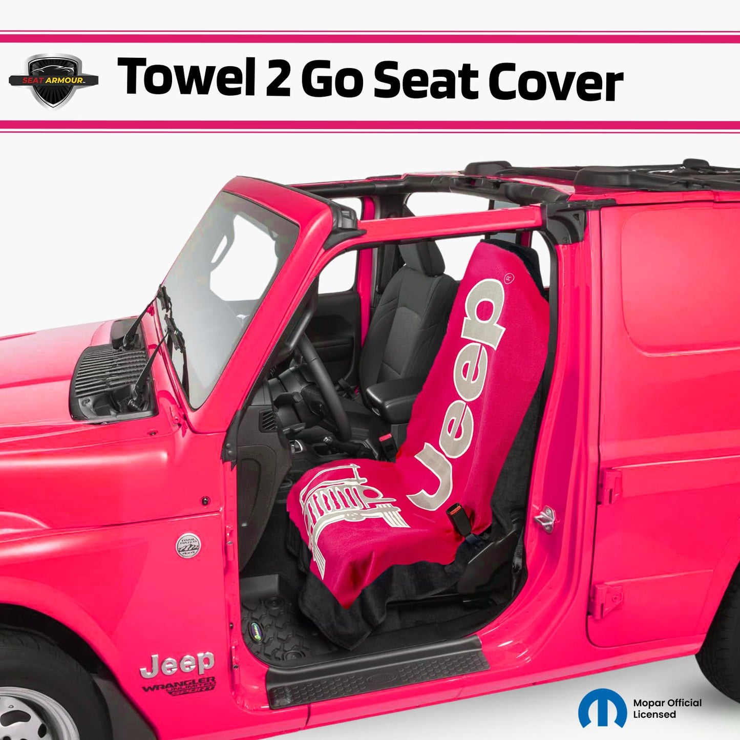 Seat Armour Jeep Seat Towel - Universal Fit Soft Machine Washable Jeep Towel - Easy Install, Multipurpose Towel2Go Seat Cover for Jeep - Pink