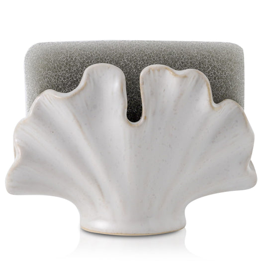 Uiddo Ceramic Sponge Holder,Sponge Holder for Kitchen Sink,Compact Sink Caddy Organizer-Scouring Pad and Dish Sponge Holders,Farmhouse Kitchens Decor Cute Kitchen Gadgets Accessories(White)