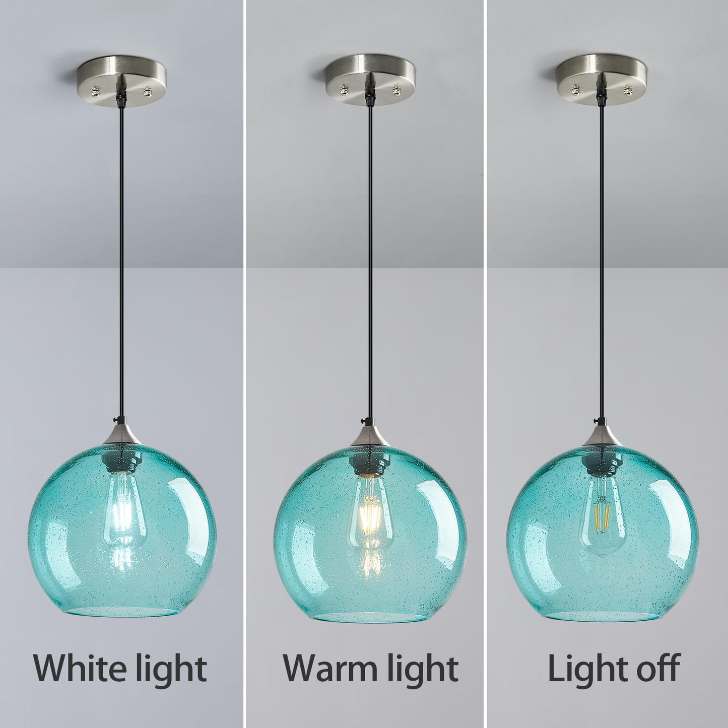 LBSQJ Light Blue Glass Pendant Lights Kitchen Island Globe Pendant Light Fixtures Modern Pendant Lighting for Bedroom Living Dining Room Light Fixture (9.84 in, 1 Pack)