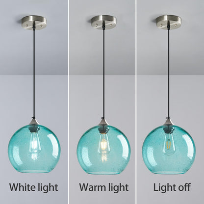 LBSQJ Light Blue Glass Pendant Lights Kitchen Island Globe Pendant Light Fixtures Modern Pendant Lighting for Bedroom Living Dining Room Light Fixture (9.84 in, 1 Pack)