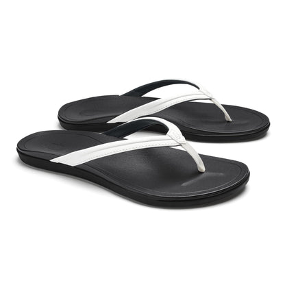 OLUKAI Ho'opio Malua Women's Water Friendly Sandals, Flip Flops for Beach & Everyday, Arch Support & Comfort Fit, Bright White/Bright White, 11