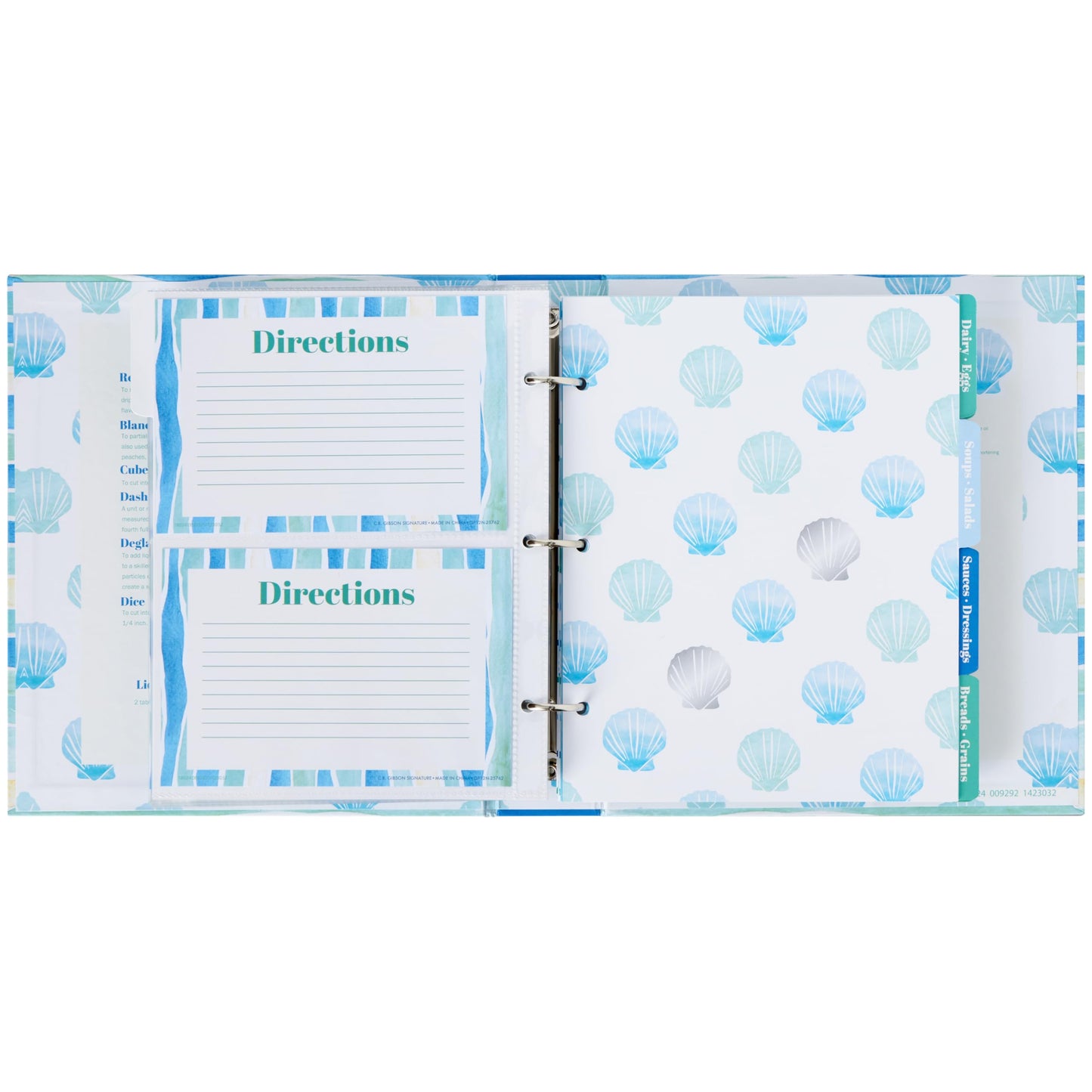 C.R. Gibson Coastal Kitchen Recipe Pocket Page Binder - Recipe Binder with Pocket Pages for Organizing Recipes