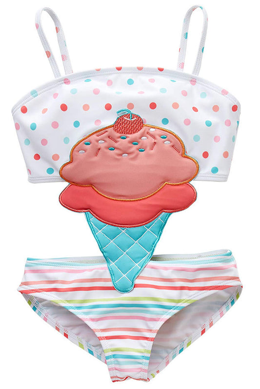 Coralup Girls One Piece Swimsuits Ice-Cream Ruffle Swimwear Beach Bikini for Toddler(18-24Months)