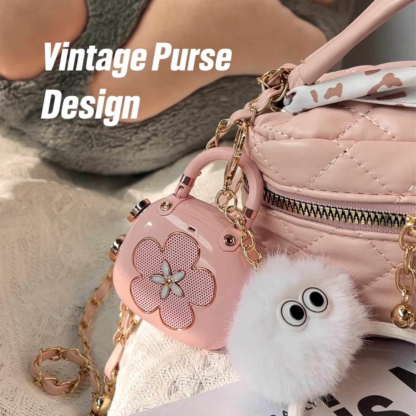 DOSS Candy 2-in-1 Mini Bluetooth Speaker & Cute Bag Charm with Loud Sound - A Perfect Fusion of Impressive Sound and Fashion Charm, Crafted to Surprise Women, Girlfriend, Wife, BFF, Teens-Light Pink
