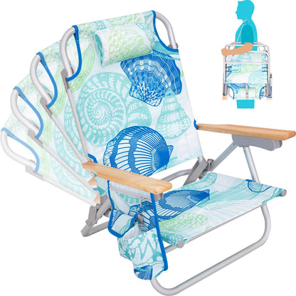#WEJOY Beach Chair with 4 Positions for Adults Portable Backpack Aluminum Beach Chair with Wooden Armrest Lightweight Folding Chairs with Back Pocket Bag for Lawn Pool Patio Camping (Cyan Green)