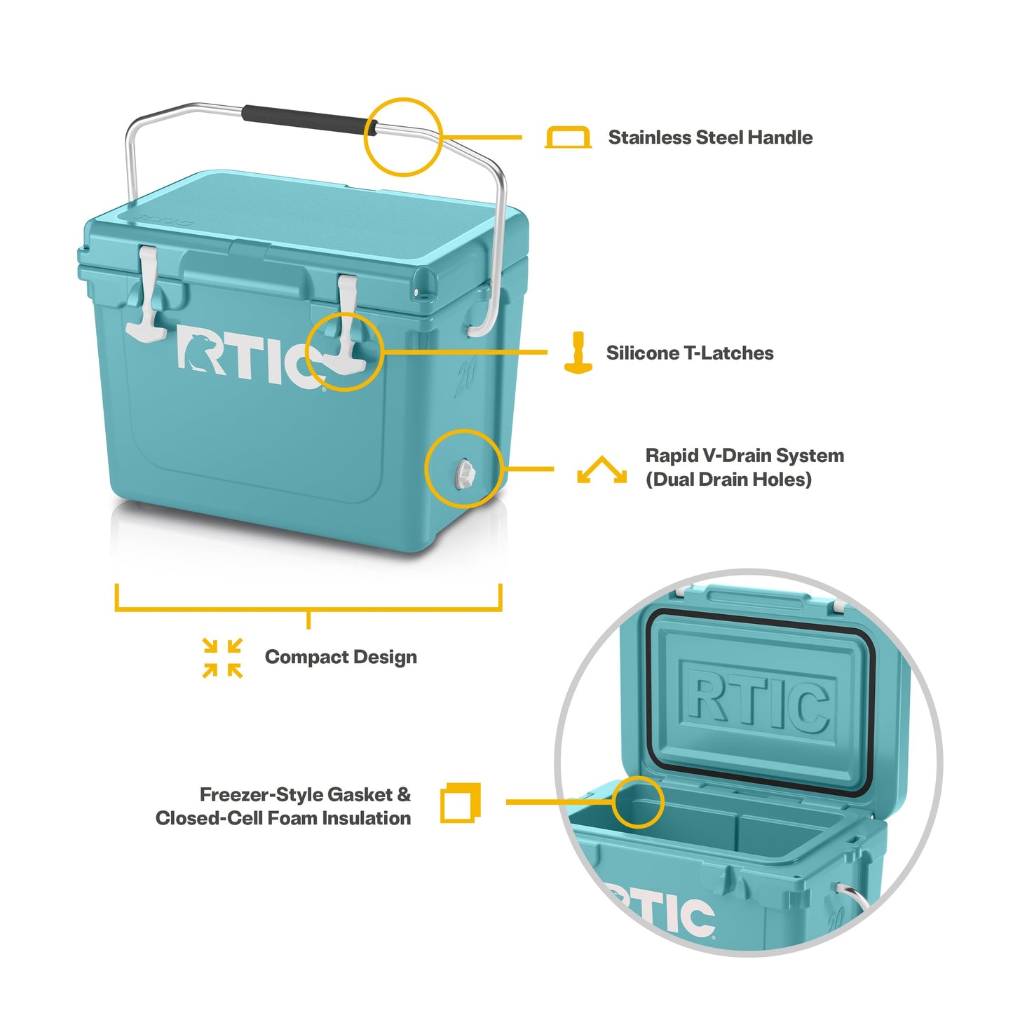 RTIC 20 QT Ultra-Tough Cooler Hard Insulated Portable Ice Chest Box for Beach, Drink, Beverage, Camping, Picnic, Fishing, Boat, Barbecue, Lagoon