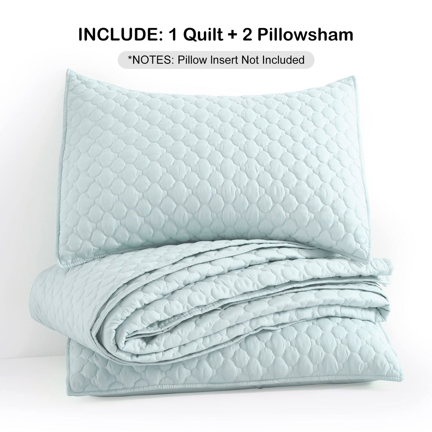 HORIMOTE HOME Quilt King Size Aqua Blue, Lightweight Quilt for Summer, Ultra-Soft Microfiber Modern Style Quilted Clouds Pattern Bedspread Quit Set 3 Pieces(1 Quilt and 2 Pillow Shams)