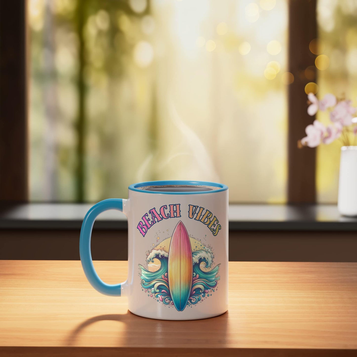 Beach Vibes Ceramic Mug, Blue/White