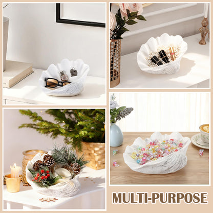 GUSHBIN Resin Seashell Decorative Bowl for Home Decor Key Bowl for Entryway Table Catch All Bowl for Candy Makeup Jewelry Display Holder, White