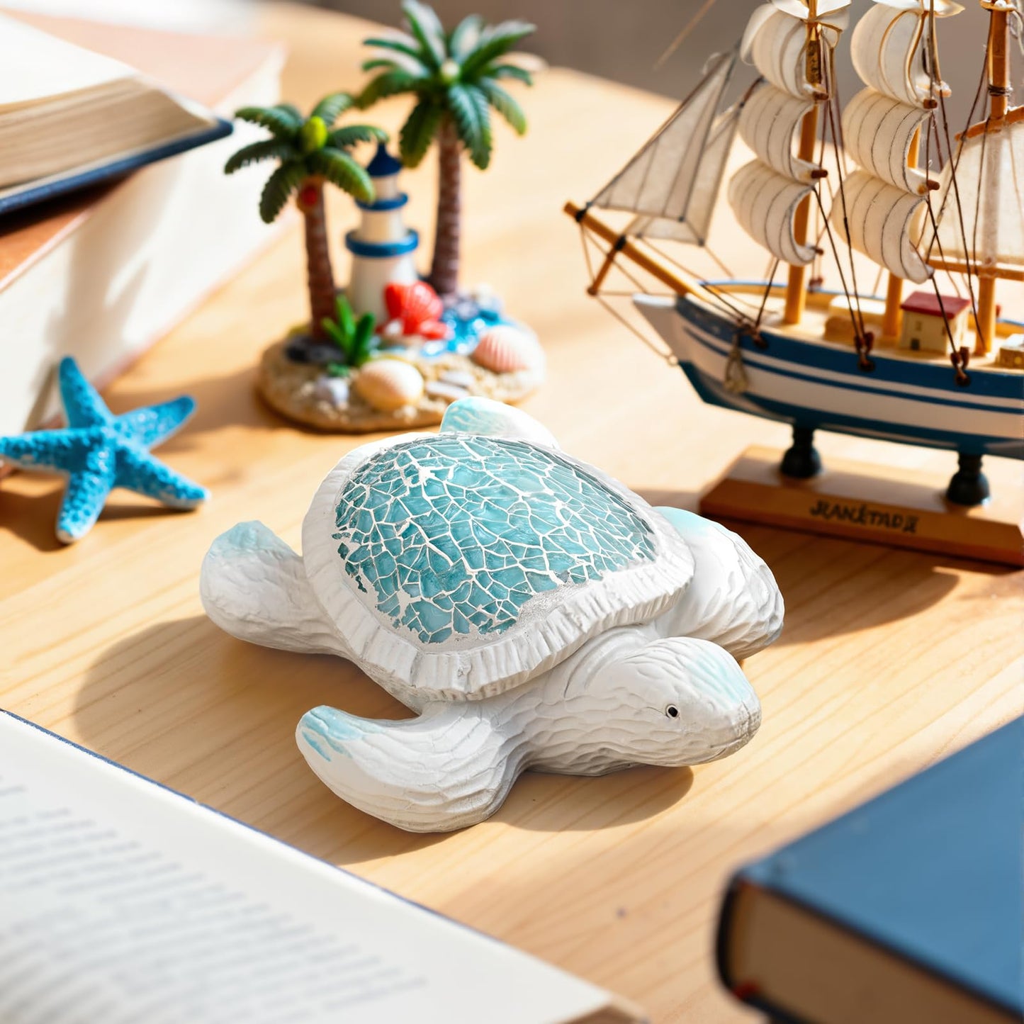 Zonling Sea Turtle Figurines Sea Turtle Gifts for Women Ocean Decoration Beach Theme Home Decor for Bathroom, Living Room, Office