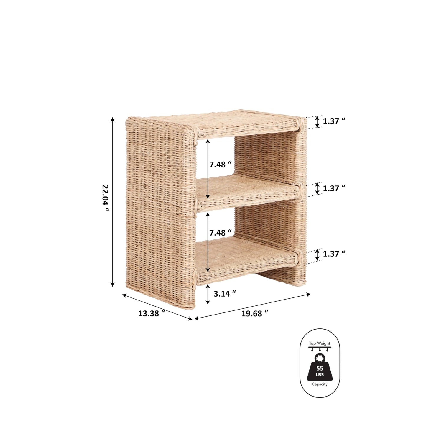 JONATHAN Y NST1000A Praerie 22" Coastal Bohemian Rattan/Wood 3 Tier End Table for Home, Living Room, Bedroom, Guest Room, Entryway, Natural