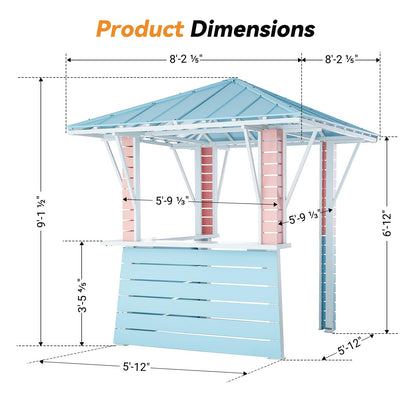 Modern Shade Permanent Coastal Dream Outdoor Bar, Grill Gazebo with USB Charging Socket and Hooks, Outdoor Gazebo with 2 Open Sides, Galvanized Steel Pavilion for Swimming Pool, Backyard, BBQ, Party