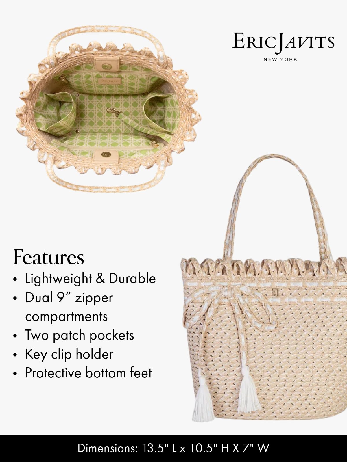 Eric Javits Squishee St. Tropez Straw Tote Bag for Women - Woven Braid Straw Summer Beach Bags for Women - Cute Tote Bags & Purses for Women - Lightweight Flexible & Durable Women’s Purses (Shell)