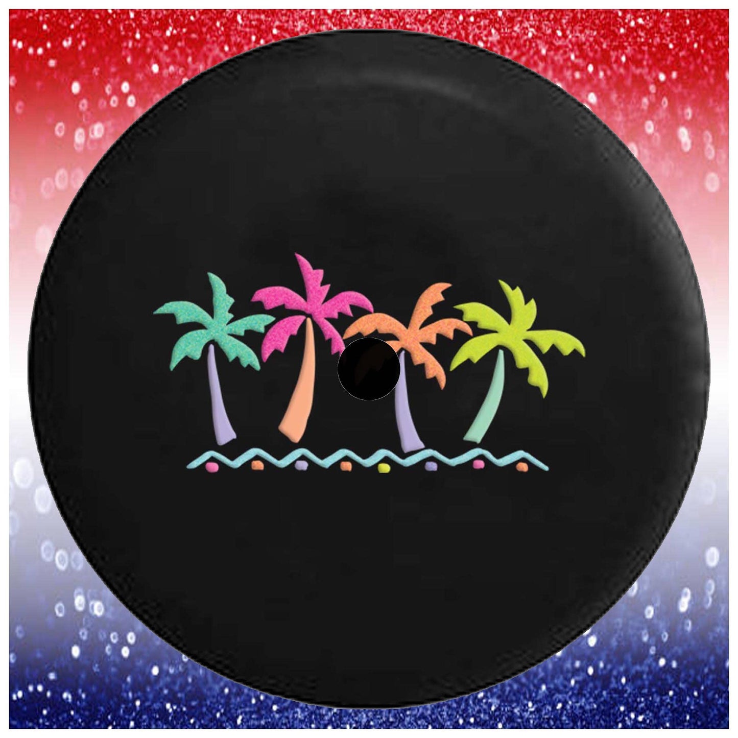 JL Spare Tire Covers Tropical Palm Trees in Simple Beach Vacation Car Accessories Black 32 to 33 Inch with Backup Camera Hole