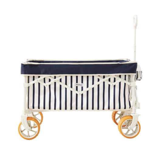 DEER LAND Beach Wagon Cart with Big 6.7" Fat Tires, Foldable Sand Wagon for Beach, Camping & Outdoor Use – Large Capacity, Easy Pull Design, Heritage Navy Stripe