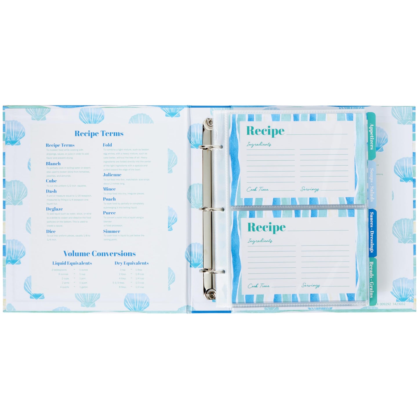 C.R. Gibson Coastal Kitchen Recipe Pocket Page Binder - Recipe Binder with Pocket Pages for Organizing Recipes