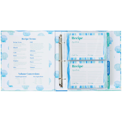 C.R. Gibson Coastal Kitchen Recipe Pocket Page Binder - Recipe Binder with Pocket Pages for Organizing Recipes