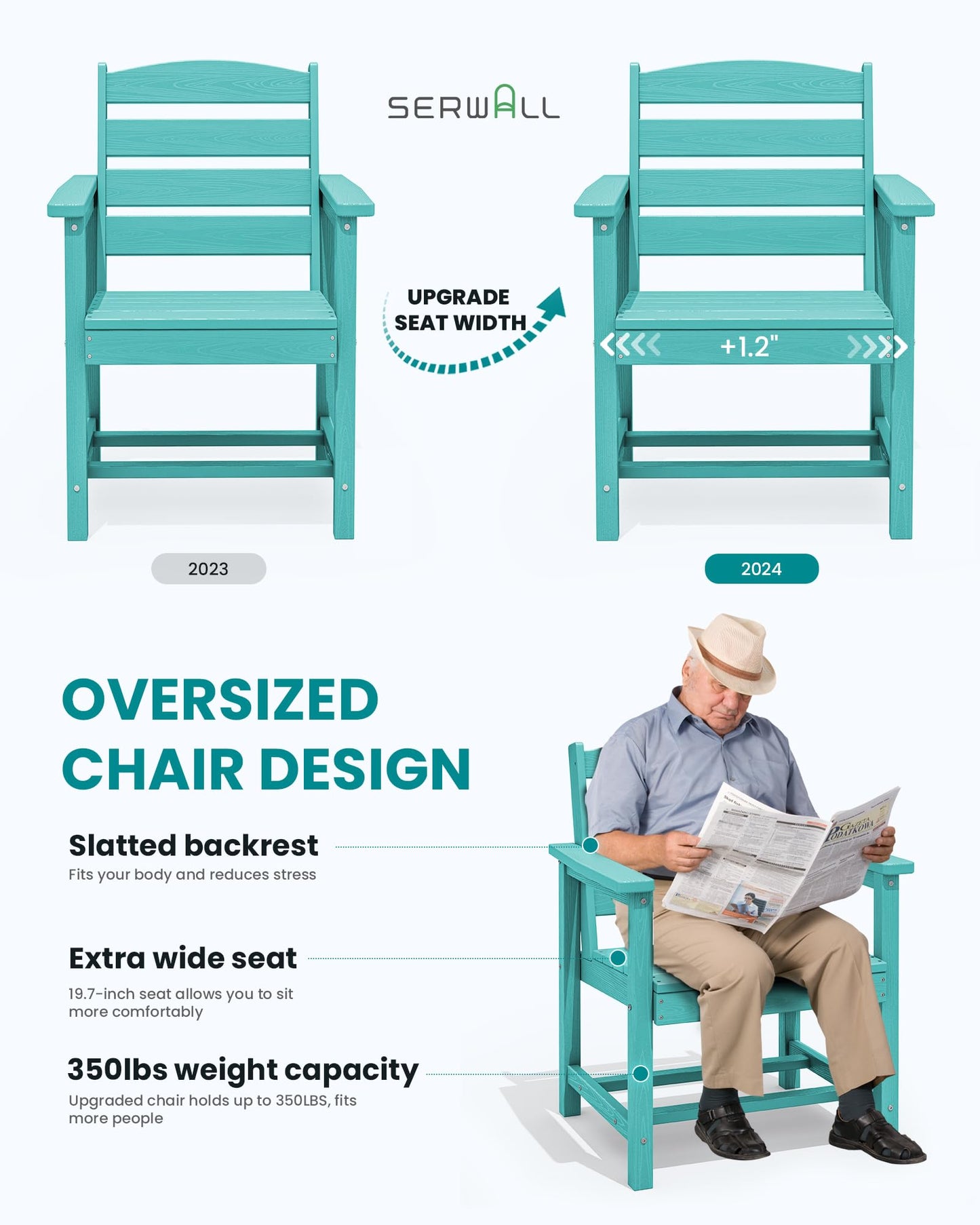 SERWALL 7-Piece Patio Table Set, Outdoor HDPE Dining Furniture with Umbrella Hole, All Weather Table and Chairs for Lawn, Garden, Poolside, Aruba