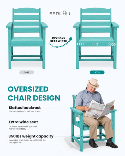 SERWALL 7-Piece Patio Table Set, Outdoor HDPE Dining Furniture with Umbrella Hole, All Weather Table and Chairs for Lawn, Garden, Poolside, Aruba