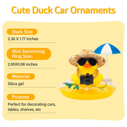 wonuu Car Rubber Ducks, Dashboard Decorations Swimming Duck for Car Ornament Accessories with Straw Hat, Glasses, Sunglasses, Sun Umbrella, Swim Ring, Mini Camera Dolphin Ring Yellow